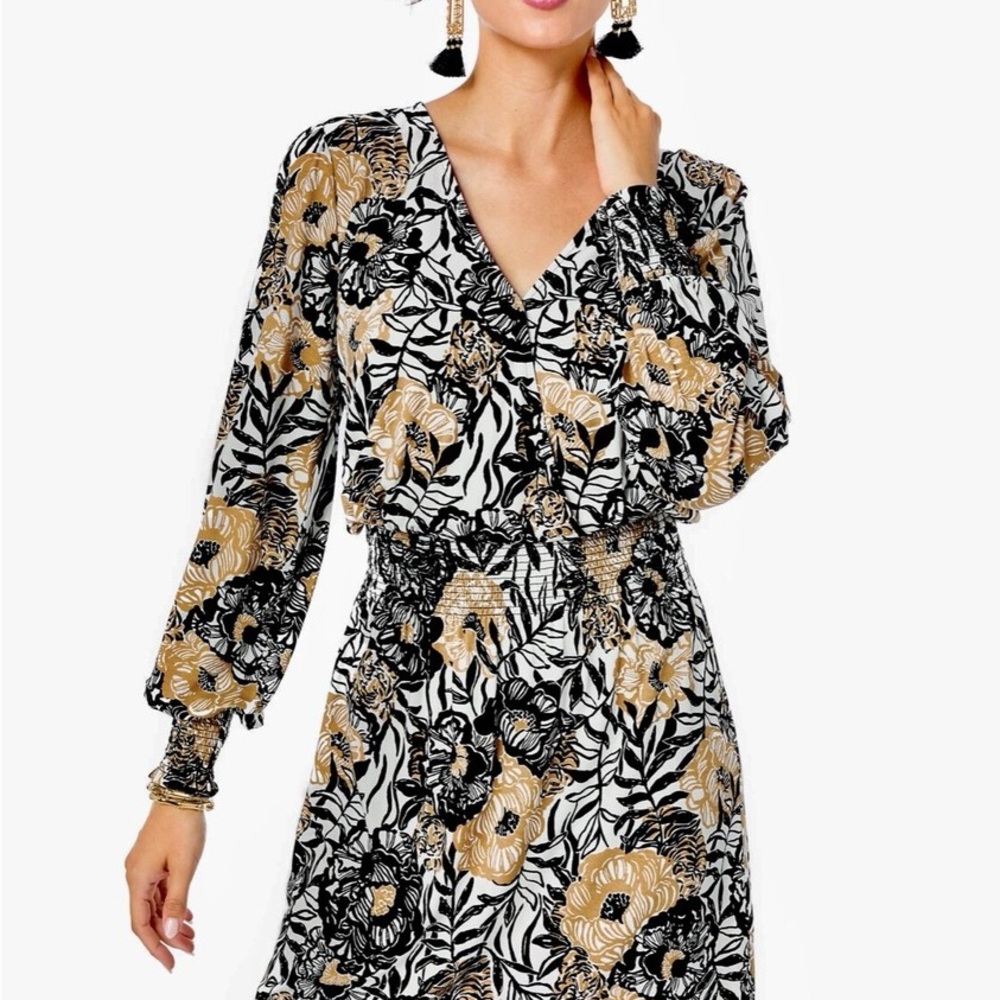 NWOT Lilly Pulitzer: Talley Onyx Peony Party Long Sleeve Dress (XS)